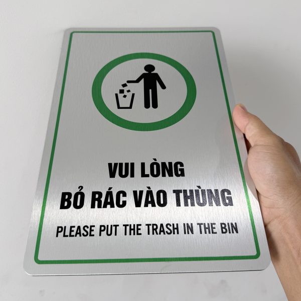 Biển b&aacute;o vui l&ograve;ng bỏ r&aacute;c v&agrave;o th&ugrave;ng, bảng hiệu chỉ dẫn khu vực bỏ r&aacute;c BG133 20x30cm Levushop